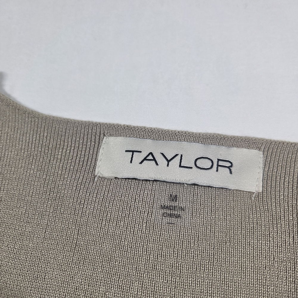 Taylor Cream Knit Bodice Olive Green Full Maxi Skirt Dress Vneck Pockets Pleated - Picture 7 of 12
